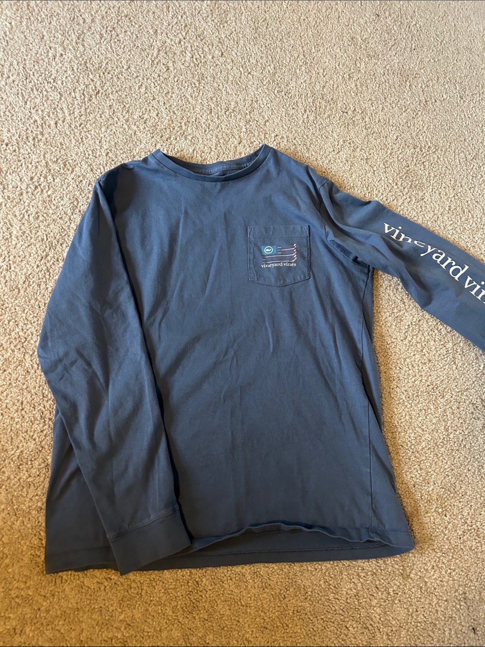 Vineyard Vines boys Long-Sleeve Pocket Tee — Slate Blue